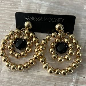 Vanessa Mooney beaded gold hoop earrings with black jeweled center